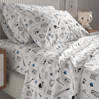 Kids Full Blue and White Microfiber Deep Pocket Sheet Set