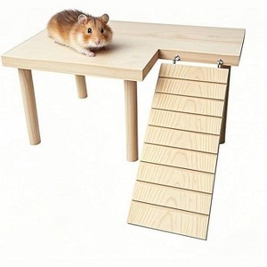 Angel Sar Wooden Hamster Platform, Natural Wood Small Animal Climbing Toy with Ladder, Hamster Cage Accessories for Exercise and Play, 12x7x11 Inches - 1 of 4