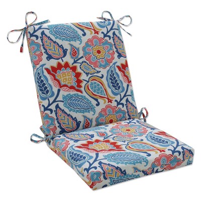 36.5" x 18" Outdoor/Indoor Squared Chair Pad Moroccan Flowers Slate Blue - Pillow Pad