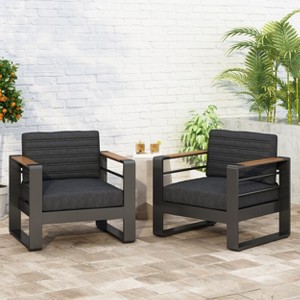 Christopher Knight Home Giovanna Outdoor Aluminum and Faux Wood Club Chair (Set of 2) - 1 of 4
