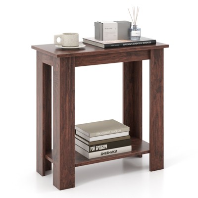 Tangkula Wood End Table 2-tier Rectangular Side Table Home Accent Table w/ Storage Shelf Small Night Stands Sofa Side Coffee Table Mahogany