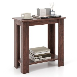 Tangkula Wood End Table 2-tier Rectangular Side Table Home Accent Table w/ Storage Shelf Small Night Stands Sofa Side Coffee Table Mahogany/White - 1 of 4