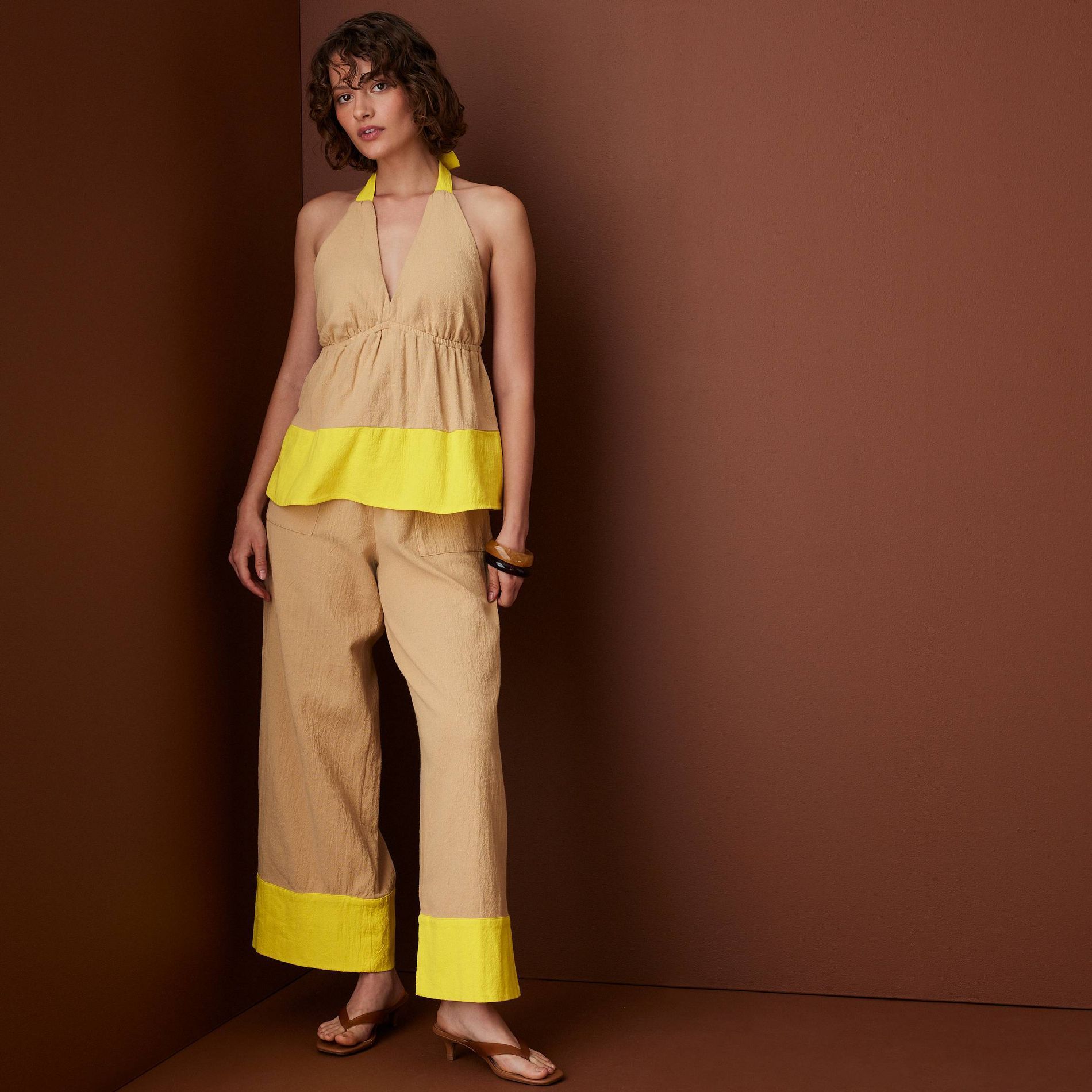 Women's Halter Babydoll Top - Rosie Assoulin x Target Khaki/Yellow XS