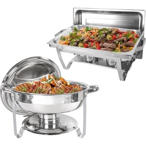 8QT Rectangular + 5QT Round Warmer, Stainless Steel Portable Buffet Food Warmer Tray, Stackable, Suitable for Buffets, Events and Parties - 1 of 3