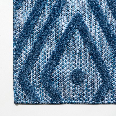 Vintage Moroccan Diamond Navy 5' Square Synthetic Area Rug