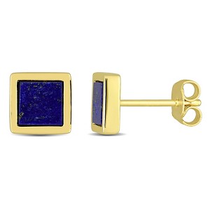 EVERLY JEWELRY | Yellow Plated Sterling Silver 1ct TGW Lapis Square Stud Earrings - 1 of 4