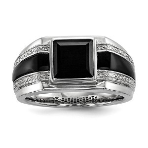 Black Bow Jewelry Mens White Diamond & Black Onyx 11.5mm Tapered Band in Sterling Silver - 1 of 4