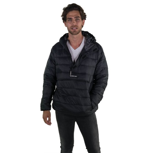 Members Only Mens Pullover Half Zip Puffer Jacket With Hood Black L Target