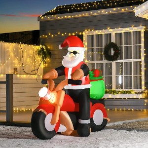 QingMoon Christmas Inflatable Santa Claus Riding Motorcycle with Holiday Sack, 5.5FT Outdoor Blow-Up Yard Decoration for Lawn, Garden, Holiday - 1 of 4