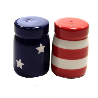 Tabletop 2.75" Mason Jar Salt & Pepper Set Patriotic Red White Blue Transpac  -  Salt And Pepper Shaker Sets