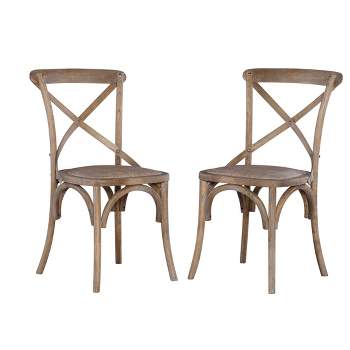 Set of 2 Helia Curved Wood Woven Armless Chairs Gray - Linon