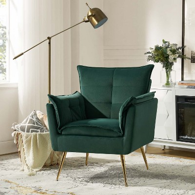 Jonat Contemporary Velvet Wooden Upholstered Armchair with Metal Legs for Bedroom and Living Room | ARTFUL LIVING DESIGN