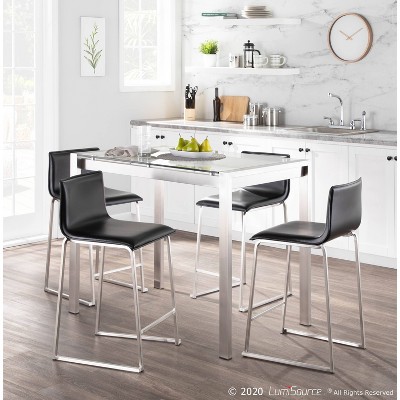 Mara 26" Black Faux Leather and Stainless Steel Counter Stools - Set of 2