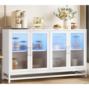 Sideboard Buffet with Power Outlet & LED Light, 55" Large Wood Storage Cabinet with 4 Doors and Adjustable Shelves - 1 of 4