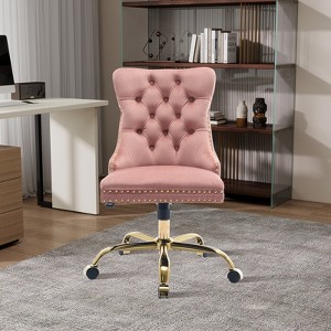 Aortzio Velvet Upholstered Office Chair,Swivel Task Chair With Golden Metal Base - 1 of 4