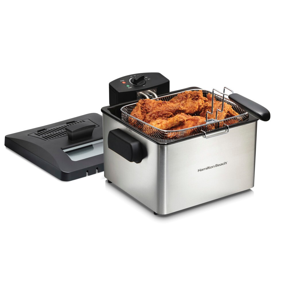 Hamilton Beach 5.2qt Deep Fryer 35042: Aluminum Electric Oil Fryer, Dishwasher-Safe Parts, 1800W, Gray