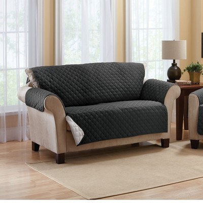 Black and Gray Quilted Reversible Loveseat Protector Cover