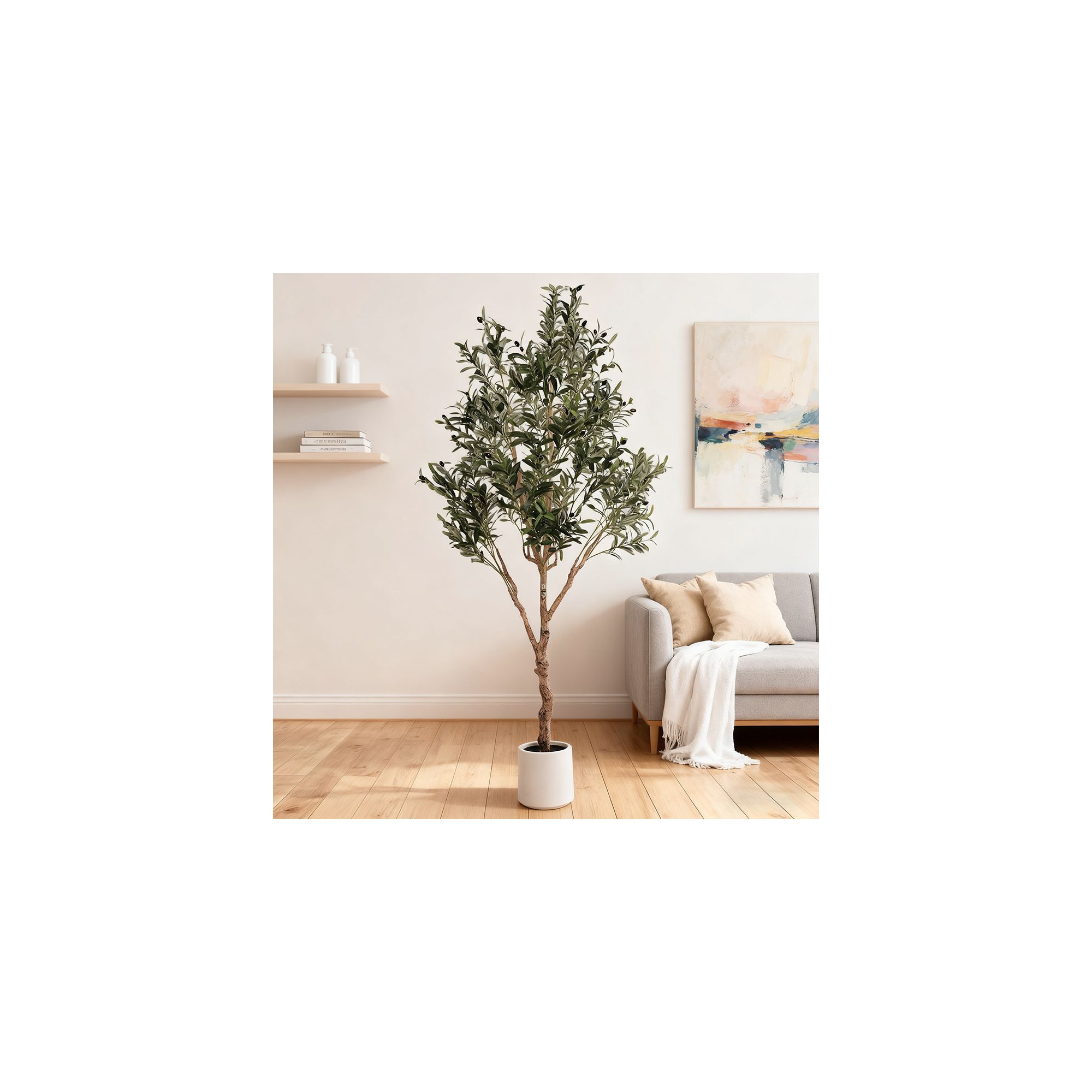 Swtroom Artificial Olive Trees 7 ft Large Olive Plants with White Planter Home Decor Housewarming Gift