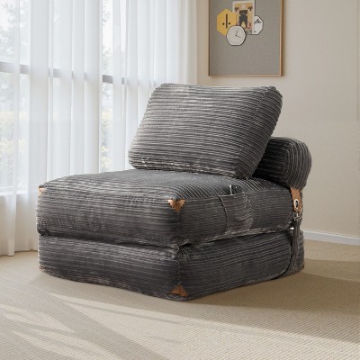 XIZZI Foldable Sofa Bed, Convertible to Bed for Small Spaces, Space Saving Indoor Corduroy Sleeper Chair for Apartments in Gray, Black or Beige