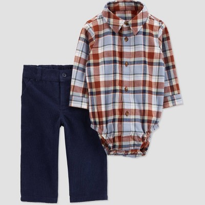 Image of Carter's Just One You®️ Baby Boys' Plaid Top & Pants Set - Blue/Red 3M