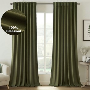 100% Blackout Thermal Insulated Linen Drapes,Back Tab Hooks Drapes Set of 2 With Hooks - 1 of 4