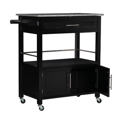 Black Granite Top Kitchen Cart with Storage and Wheels