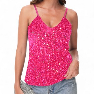 Anna-Kaci Women's Sequined Spaghetti Strap V-Neck Camisole Top for Party and Night Out - 1 of 4