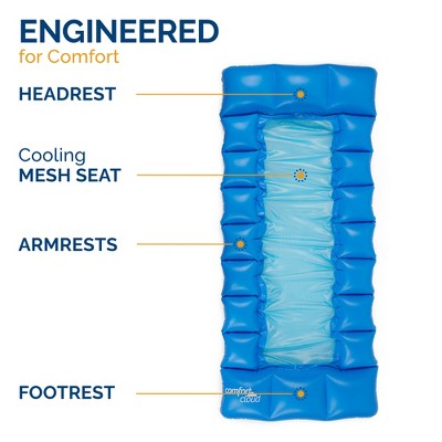 Blue Inflatable Pool Lounger with Headrest and Mesh Bed