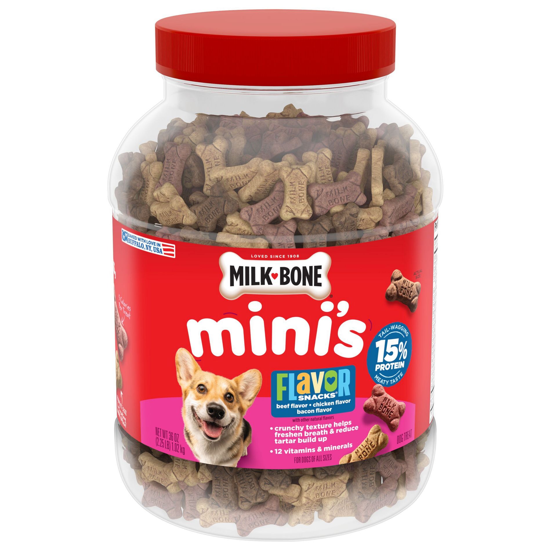 Milk-Bone Original Mini Dry Dog Treats Biscuits Beef, Chicken & Bacon Flavor