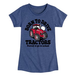 Girls' - Instant Message - Born To Drive Tractors School Fitted Short Sleeve Graphic T-Shirt - 1 of 4