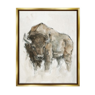 Stupell Industries Western American Buffalo Brown Country Animal Gold ...