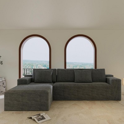 Modular Sectional Sofa with Deep Seats and Plush Corduroy Upholstery, Modern L-Shape Couch for Living Room -3irtyhousy