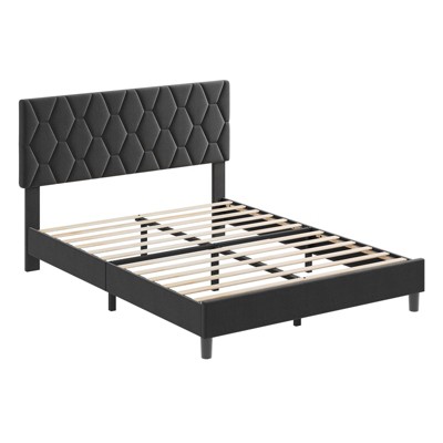 Upholstered Platform Bed Frame with Diamond Design Fabric Headboard, Solid Wood Slat Support, Non-Slip, Noise-Free, No Box Spring Needed