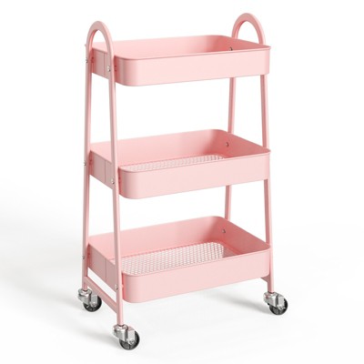 GlasFlength Kitchen Carts and Islands, Universal Storage, Mobile Utility Cart, for Bathroom, Kitchen, Office, Workshop, Pink, 16.9"*12.2"*30.9"