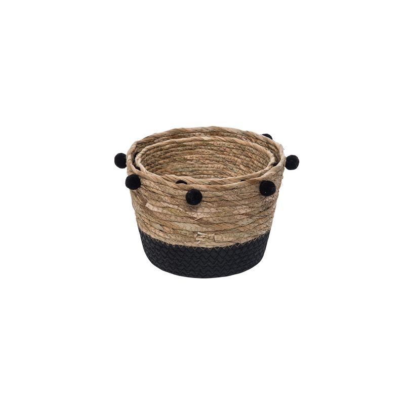 Set of 2 Natural Cattail Decorative Storage Baskets with Pom Poms - Foreside Home & Garden, 2 of 6