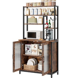 5-Tier Bakers Rack with Cabinet, Microwave Stand, Coffee Bar, Adjustable Shelves, Brown. - 1 of 4