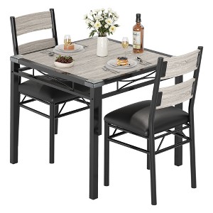 Dining Table Set for 2, Wood Kitchen Table with Upholstered Chairs, Sturdy Metal Legs, Thickened Steel Frames, w/Collision Angle - 1 of 4