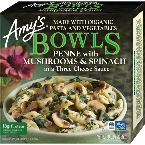 Amys Frozen Penne Bowl With Mushrooms And Spinach - 9oz : Target