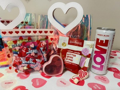 Bgc Stripy Red And Black Hearts Valentine's Day Gift Bag – Medium/Large, Card Material, Multicolored