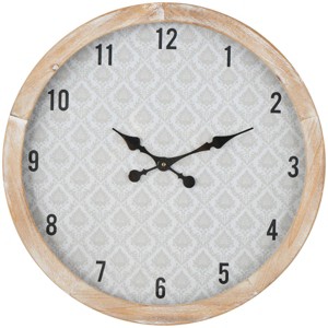 24"x24" Wooden Floral Wall Clock with Brown Frame Beige - Olivia & May: Silent, Farmhouse Style Decor - 1 of 4