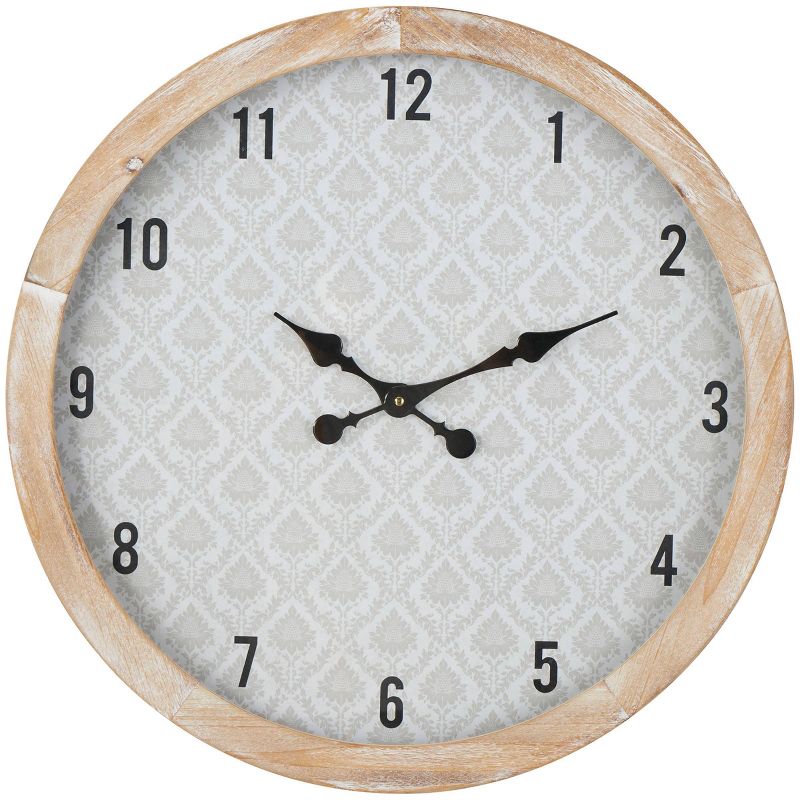 24&#34;x24&#34; Wooden Floral Wall Clock with Brown Wooden Frame Beige - Olivia &#38; May, 1 of 10