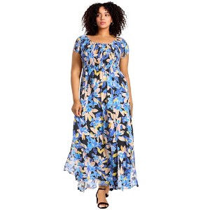 Avenue Women's Plus Size Raelynn Shirred Bodice Dress - 1 of 3