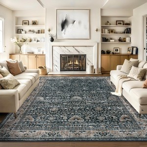 Washable Antique Distressed Area Rugs for Living Room, Modern Non Slip Vintage Print Accent Carpet Floor Mat for Bedroom Dining Office Farmhouse - 1 of 4