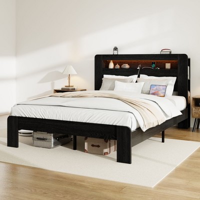 NicBex Full/Queen/King Vintage Bed Frame with Storage LED Light Headboard,Modern Platform Bed for Bedroom,No Box Spring Needed