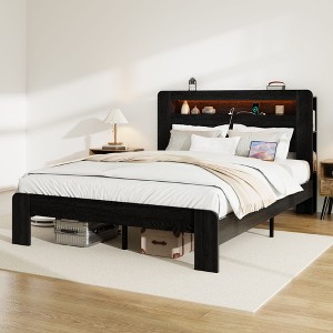 NicBex Full/Queen/King Vintage Bed Frame with Storage LED Light Headboard,Modern Platform Bed for Bedroom,No Box Spring Needed - 1 of 4