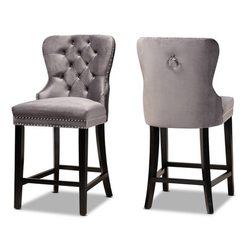 2pc Howell Modern Velvet Upholstered Wood Counter Height Barstool