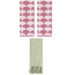 REGALWOVEN 3 Packs Cotton Geometric and Solid Absorbent Soft Hand Towel for Bathroom Kitchen - 1 of 4