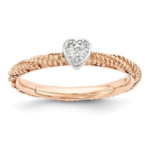 Black Bow Jewelry Rose Gold Tone Sterling Silver .02 Ctw Diamond 5mm Heart Stackble Ring - 1 of 4