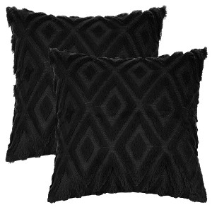 Unique Bargains Shaggy Plush Faux Fur Throw Patterned Pillow Covers 2 Pcs - 1 of 4