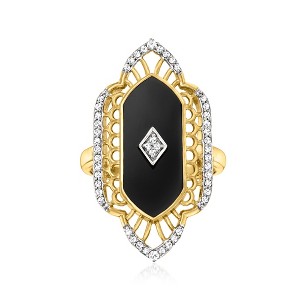 Ross-Simons Black Onyx and 0.30 ct. t.w. White Topaz Ring in 18kt Gold Over Sterling - 1 of 4